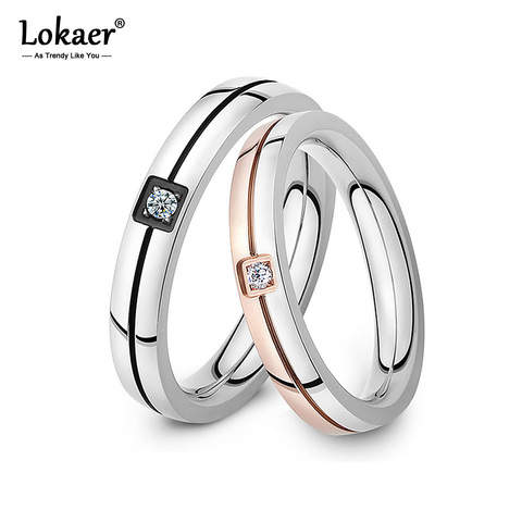 Lokaer Mosaic Cubic Zirconia Ring Stainless Steel Shinning Crystal Couple Ring Forever Love For Romantic Wedding Rings R19102 ► Photo 1/5