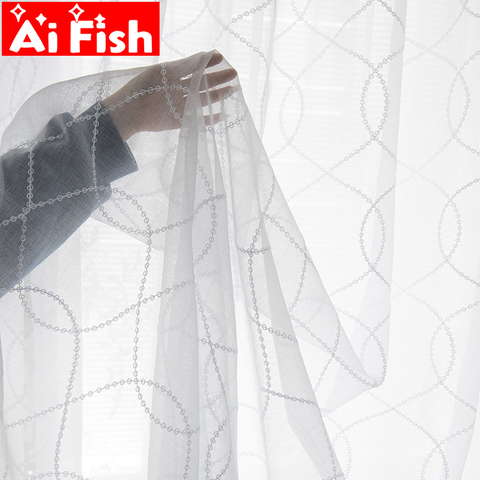 Geometry Curve White Embroidery Tulle Curtains for Living Room Modern Sheer Curtain for Bedroom Window Blind Voile MY189-3 ► Photo 1/6