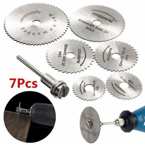 7pc Metal Circular Saw Disc Wheel Blades Shank High Speed Steel Mini Saw Blades with Mandrels Drill Warehouse Rotary Wood Cutout ► Photo 1/6