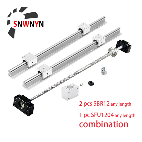 2pcs SBR12 Linear Rail+SFU1204 Ball Screw Any Length+1204 Nut +BKBF10 End Support+Coupling +1204 Nut Housing+4pc SBR12UU For XYZ ► Photo 1/6