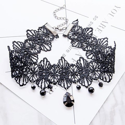 Punk New Fashion Women Black Lace& Beads Choker Pendant Collar Steampunk Style Gothic Collar Necklace Gift ► Photo 1/6