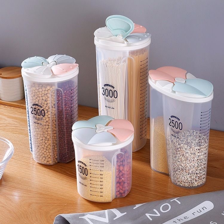 PP Food Storage Box Plastic Clear Container Set with Pour Lids Kitchen  Storage Bottles Jars Dried Grains Tank 1.9L-2.5L H1211