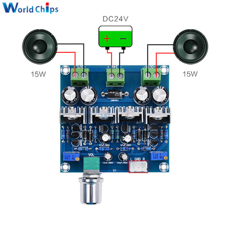 XH-A851 Audio Amplifier Board 15W+15W 2.0 Channel DC 24V 2A Class A Analog Stereo Power AMP with Volume Control for Home Speaker ► Photo 1/6