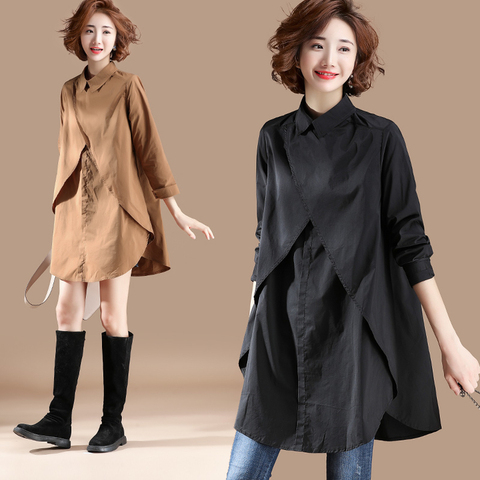 Plus size 2022 New Autumn blouse women Full Sleeve Loose Long Hong Flavor blusas womens tops and blouses Khaki Black 9851 ► Photo 1/4