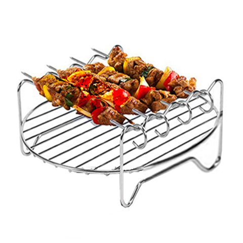 7 inch Double grill air fryer accessories Baking Tray Skewers Stainless Steel Holder BBQ Rack with 4pcs barbecue pins ► Photo 1/1