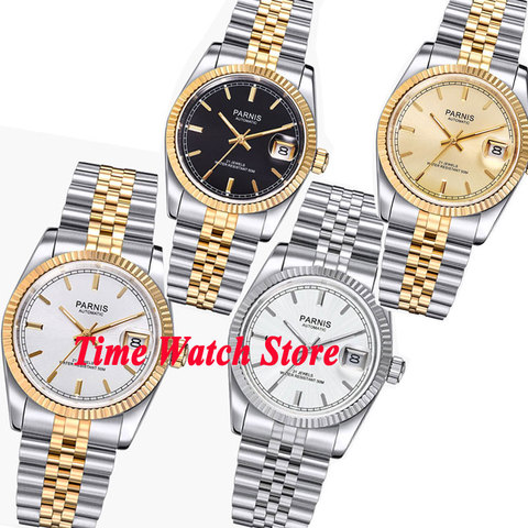 Parnis 36mm Luxury 5ATM Gold black white dial Automatic watch men unisex sapphire glass date magnifier jubilee bracelet ► Photo 1/6