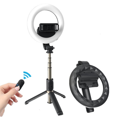 COOL DIER 4in 1 Wireless Bluetooth Selfie Stick With 6inch LED Ring Photography Light Foldable Tripod Monopod for iPhone Android ► Photo 1/6