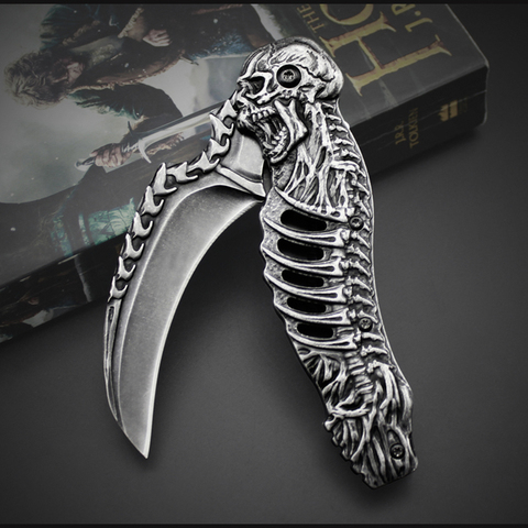 Skull Death Folding Knife Stonewash  High Hardness Blade Tactical Knife Pocket Fruit Knife Camping Hunting Karambit Claw Gifts ► Photo 1/1