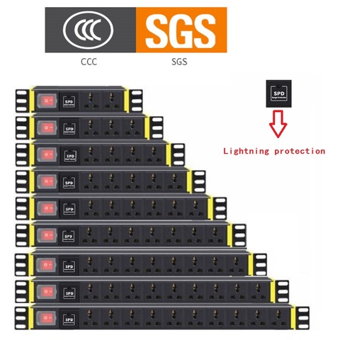Power Strip AU US EU UK Israel Plug 1U Unit PDU Network Cabinet Rack Universal Aluminum alloy Lightning protection module Socket ► Photo 1/6