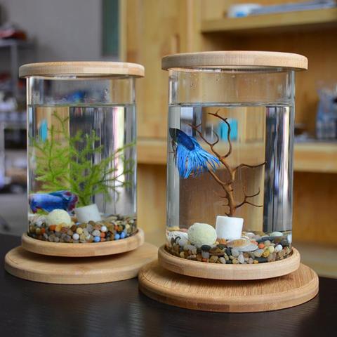Rotatable Small Fish Tank Transparent Glass Aquarium Mini Ornamental Fish Bowls Aquarium Products ► Photo 1/4