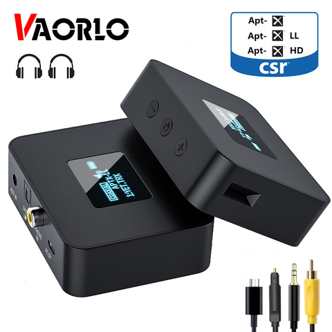 VAORLO OLED Display CSR 5.0 Bluetooth Audio Transmitter APTX-HD/LL SPDIF+Coaxial+3.5mm AUX Wireless Adapter For TV PC ► Photo 1/6