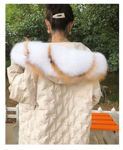 MS.Minshu Natural Fox Fur Collar For Hood Big Size Dense Fur Collar Genuine Fox skin New Design Real Fur Collar ► Photo 1/6