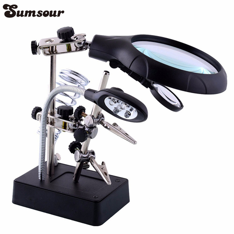 MG16129-C Welding Magnifying Glass 5 LED Auxiliary Clip Magnifier 3 In1 Hand Soldering Solder Iron Stand Holder Station ► Photo 1/6