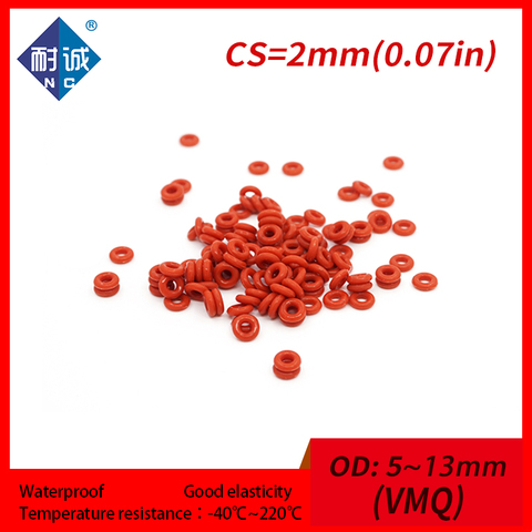 5PCS/lot Red Silicone rubber oring VMQ CS 2mm OD5/6/7/8/9/10/11/12/13mm ORing Gasket Silicone O-ring waterproof Silica gel ► Photo 1/6