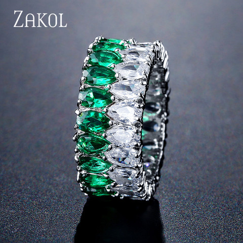 ZAKOL Super Sparkling White Color Full Cubic Zirconia Paved Round CZ Wedding Engagement Rings Jewelry For Women FSRP2131 ► Photo 1/6
