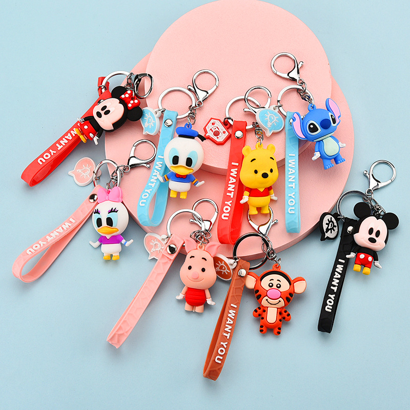 Cartoon Lilo and Stitch Keychains LED Stitch Doll Key Ring Sound