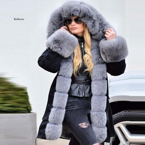 Womens Long Sleeves Faux Coat Winter Jacket Parka Hooded Fishtail Overcoat abrigos mujer invierno winter coat women ► Photo 1/4