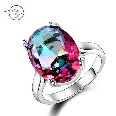 Fashion Women's Jewelry S925 Silver Ring Mystic Fire Rainbow Topaz Rings Promotion Elegant Wedding Jewelry anillos Party Gift ► Photo 1/6