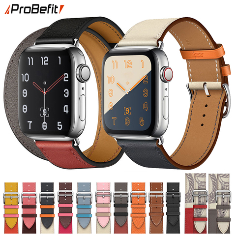 100% Genuine Cow Leather loop Bracelet Belt Band for Apple Watch 6 SE 5 4 42MM 38MM 44MM 40MM Strap for iWatch 6 5 4 Wristband ► Photo 1/6