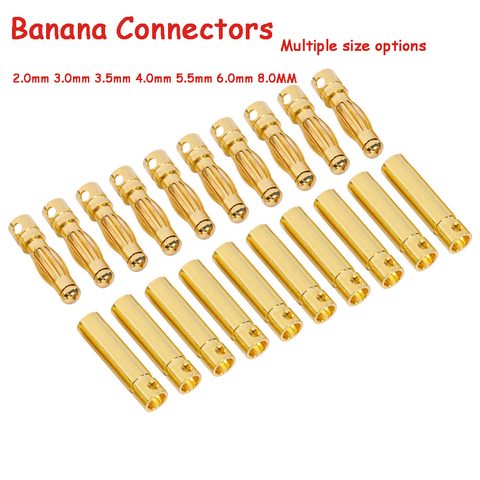 10pair/lot 2.0mm 3.0mm 3.5mm 4.0mm 5.0mm 5.5mm 6.0mm 6.5mm 8.0MM Gold Bullet Banana Connector plug for ESC Lipo RC battery Motor ► Photo 1/6