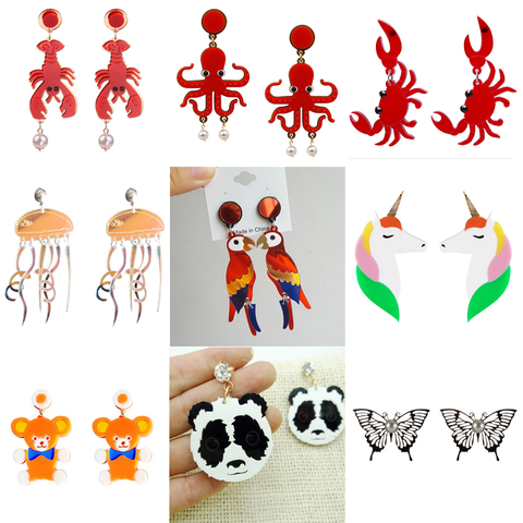 Donarsei Cute Animal Acrylic Earrings For Women Fashion Parrot Red Crab Bear Lobster Octopus Long Drop Dangle Earrings Gift ► Photo 1/6