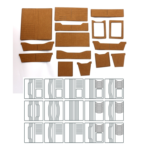 DIY leather craft long wallet universal heavy kraft paper cardboard 500gsm sewing pattern hollowed stencil template ► Photo 1/4