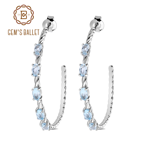 Gem's Ballet 2.94Ct Oval Natural Sky Blue Topaz Gemstone Hoop Earrings 925 Sterling Silver Fine Jewelry For Women Wedding ► Photo 1/6