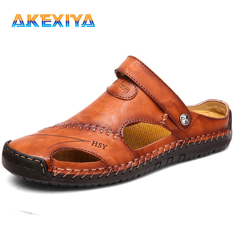 Men Sandals Summer Genuine Leather Men Shoes Soft Comfortable Male Outdoor Beach Slippers Slip-ON Man Sandals Sandalias Hombre ► Photo 1/6