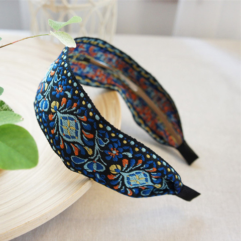 1PC  Women Bohemian Ethnic Embroidered Floral Ribbon Hairbands Headband Hair Accessories Beautiful Ethnic Pattern Wide Turban ► Photo 1/6