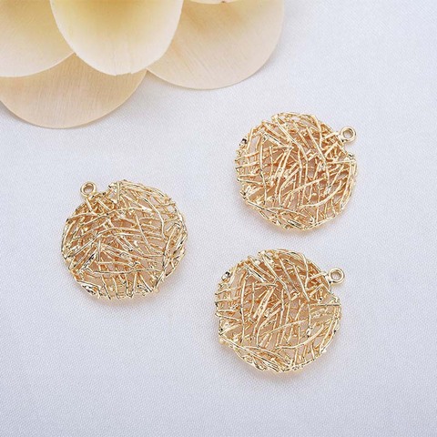 4PCS 22MM 24K Champagne Gold Color Plated Brass Hollow Mesh Round Charms Pendants High Quality Diy Jewelry Accessories ► Photo 1/5