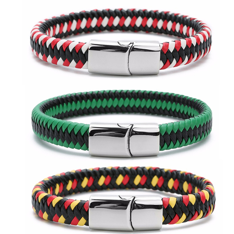 New Multicolor Weave Leather Bracelet Men's Stainless Steel Magnetic Clasp Male Female Charm Bangles Gifts for men Wholesale ► Photo 1/6