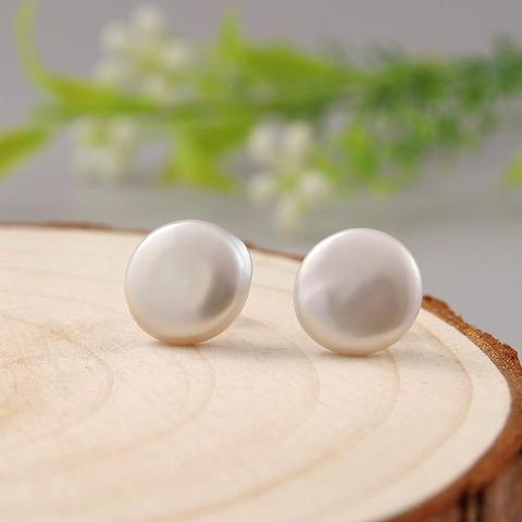 Coeufuedy Silver 925 Jewelry Pearl Earrings Freshwater Pearl Stud Earrings For Women Party11-13mm Button Big Pearl Fine Jewelry ► Photo 1/6