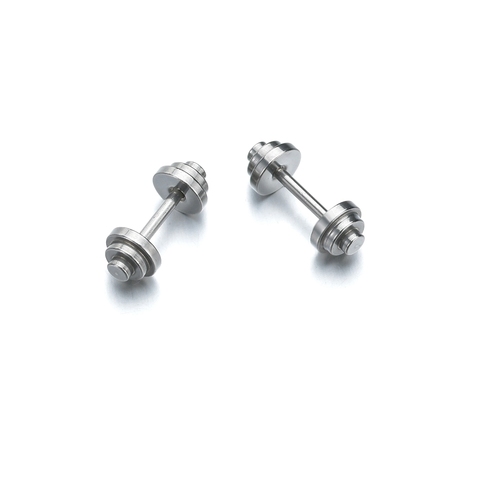 Wholesale Fashion Silvery Stainless Steel Earrings Women Men's Barbell Dumbbell Ear Studs Punk Gothic Stud Earring For Men ► Photo 1/1