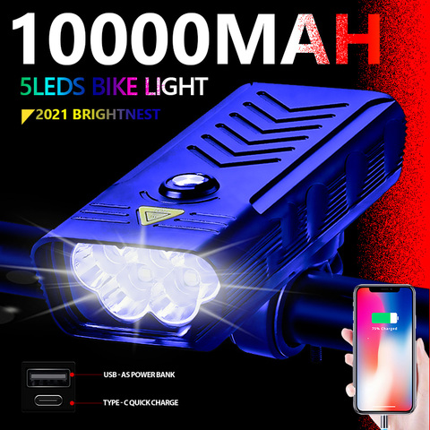 20000LM 5Leds MTB Bicycle lights 10000MAH Usb Rechargeable Bike Light Flashlight Outdoor Cycling Bike Accessaries As Power Bank ► Photo 1/6