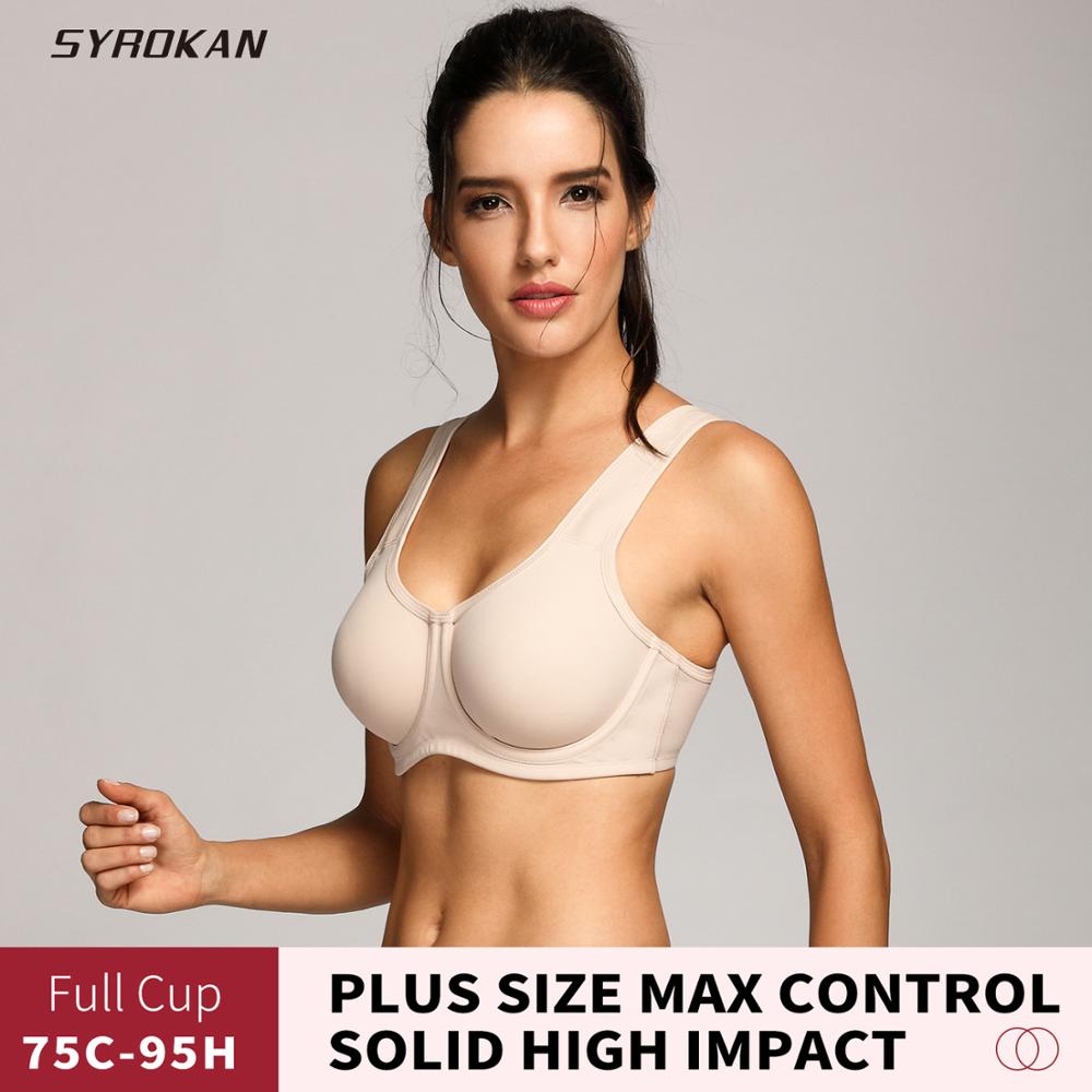 SYROKAN Women's Max Control Solid High Impact Plus Size Underwire Sports Bra