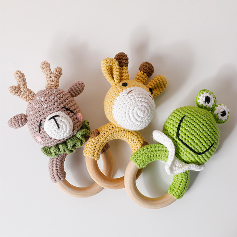 1pc Baby Wooden Rattle Toy Crochet Animal Giraffe Baby Teether Gym Music Rattle Ring Toys Newborn Pram Stroller Toy Baby Product ► Photo 1/6