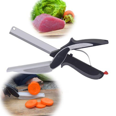 Scissors Stainless Steel 2 in 1 Cutting Board Chopper Fruit Vegetable Cutter Multifunctional Kitchen Tool ► Photo 1/1