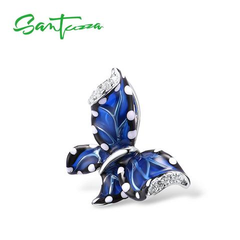 SANTUZZA Silver Pendant For Women 925 Sterling Silver Blue Butterfly Fashion подвеска кулон Gift  Fine Jewelry Handmade Enamel ► Photo 1/6