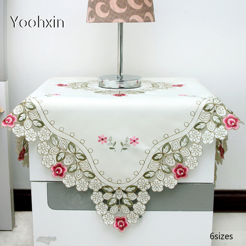 High quality Lace satin square Embroidered table cover cloth towel tea tablecloth Christmas wedding birthday party home decor ► Photo 1/5