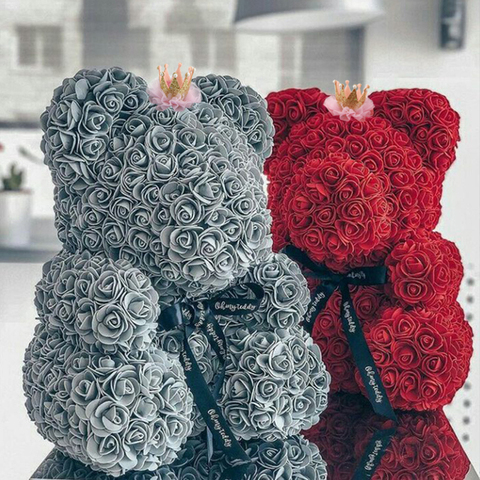 2022 Hot Sale Teddy Bear with Crown In Gift Box Bear of Roses Artificial Flower Wedding Christmas Gifts for Women Valentine Gift ► Photo 1/6