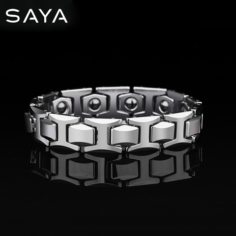 12mm Width High Polished Tungsten Carbide Bracelet with Magnet Stones & Germanium for Men Jewelry 19/20.5/21.5CM, Free Shipping ► Photo 1/6
