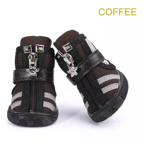 4 pcs/lot Small Dog Shoes Breathable Mesh Fabric Running Dog Boots with Zippers Dog Shoes Booties All Season Use ► Photo 1/6