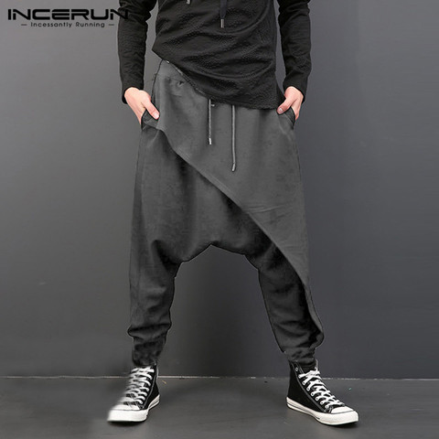 INCERUN Plus Size Men Casual Drape Drop Crotch Harem Hip-hop Pants