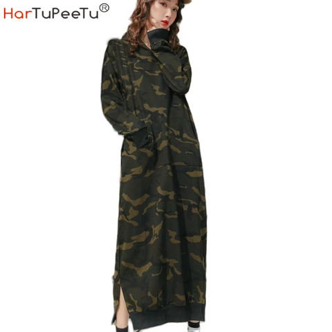 Women Extra Long Hoodies Dress Warm Antumn Winter Sweatshirt Ladies Camouflage Pullovers Coat Hooded Dress Plus Size Outerwear ► Photo 1/6