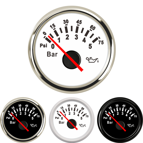 52mm Oil Pressure Gauges PSI Marine Boat Yacht 0-5Bar/0-10Bar Oil Pressure Gauge for Auto With Red Backlight 12V/24V Black White ► Photo 1/6