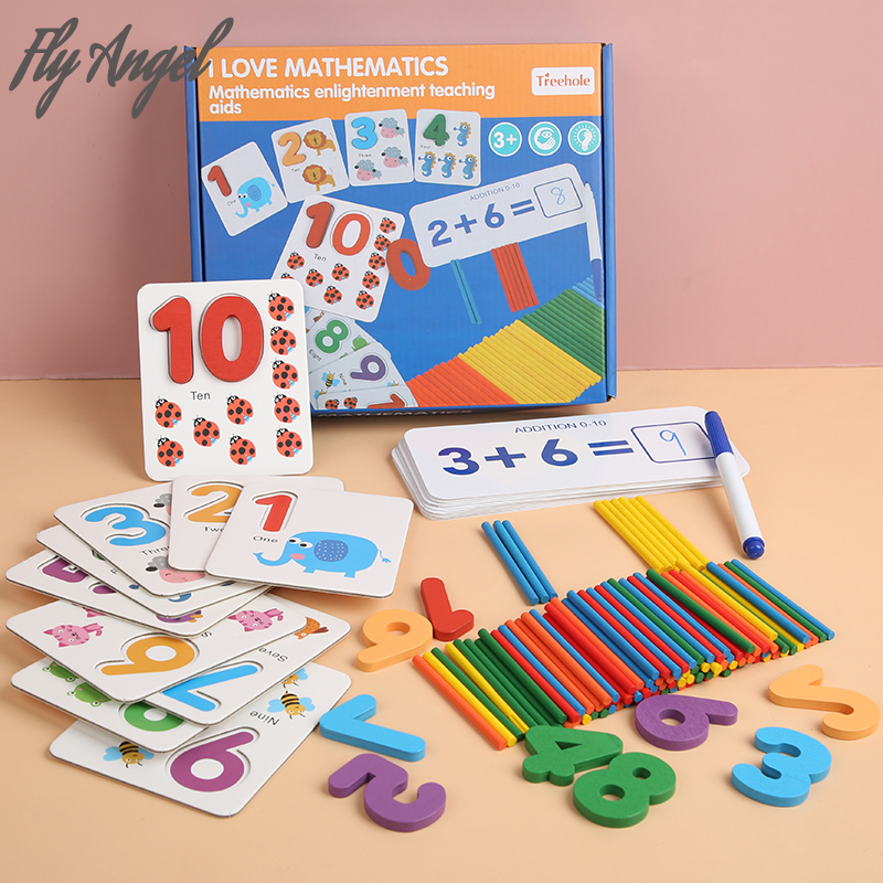 Wooden Counting Sticks & Math Learning Cards Montessori Teaching Materials 
