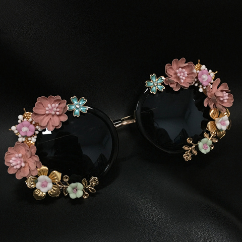 New Fashion Baroque Women Girls Metal Flower Sunglasses Retro Luxury Gems Sunglasses Summer Beach Glasses ► Photo 1/1