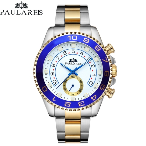 Automatic Self Wind Mechanical Stainless Steel Strap Casual Yellow Gold Silver Blue Bezel Master Business Men Watch ► Photo 1/6