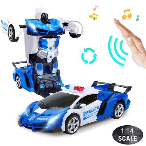 1:14 RC Cars 30CM 2.4Ghz Induction Transformation Robot LED Music Deformation Gesture Remote Control Police Car Toy for Kids B02 ► Photo 1/6