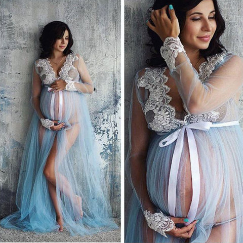Pregnancy Photography Clothes Props Lace Maternity Dresses For Photo Shoot One-piece Mopping Dress Net Yarn Front Split clothing ► Photo 1/4